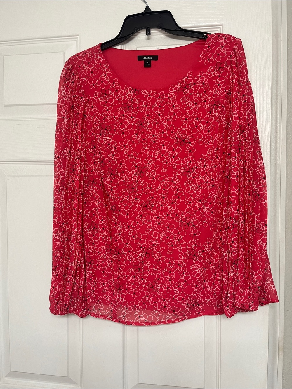 Alfani Pink Floral Long-Sleeve Scoop Neck Blouse